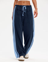 LOMON Pants for Women Wide Leg Side Striped Pants Drawstring Baggy Palazzo Work Trousers with Pockets