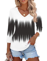 Lomon Women's V Neck T Shirts 3/4 Sleeve Blouse Summer Tops Dressy Casual Basic Tees