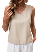 LOMON Womens Linen Crop Tank Top V Neck Tank Tops Sleeveless Cute Spring Summer Tops for Women 2026 Beach Vacation (XS-XL)
