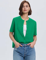 Lomon Womens Spring Summer Short Sleeve Cardigan Sweaters Trendy Crew Neck Button Down Lightweight Knit Outfit Y2k Clothes