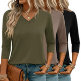 LOMON 3 Pack Tops for Women 3/4 Sleeve V Neck Basics Tees Business Casual Summer T Shirts