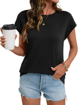 LOMON Womens Summer Tops Short Sleeve Shirts Cap Sleeve Tops Crew Neck Cute Trendy Tunic Blouses Dressy Casual Outfits 2026