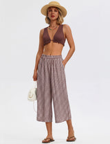 LOMON Women's Wide Leg Capri Pants Cropped Palazzo Summer Beach Vacation Casual Pants with Pockets