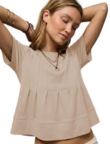 LOMON Spring Peplum Tops for Women Babydoll Pleated Short Sleeve Crop Swing Shirts Blouses Trendy Casual Clothing 2026