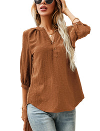 Brown-3/4 Sleeve Blouse