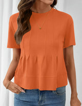 LOMON Spring Peplum Tops for Women Babydoll Pleated Short Sleeve Crop Swing Shirts Blouses Trendy Casual Clothing 2026