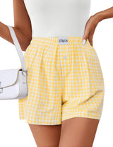 Lomon Womens Boxer Shorts Casual Summer Pajama Lounge Sleep Pj Gingham Plaid Shorts Y2K Beach Bottoms