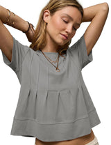 LOMON Spring Peplum Tops for Women Babydoll Pleated Short Sleeve Crop Swing Shirts Blouses Trendy Casual Clothing 2026
