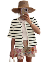 Lomon Womens Spring Summer Short Sleeve Cardigan Sweaters Trendy Crew Neck Button Down Lightweight Knit Outfit Y2k Clothes