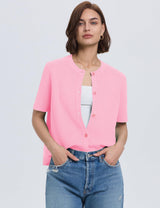 Lomon Womens Spring Summer Short Sleeve Cardigan Sweaters Trendy Crew Neck Button Down Lightweight Knit Outfit Y2k Clothes