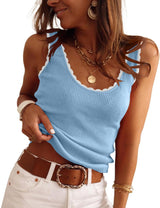 LOMON Womens Scoop Neck Tank Tops Sleeveless Ribbed Knit Scallop Edge Shirts Summer Casual Sexy Sweater Vest S-XXL