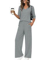 LOMON Women's 2 Piece Lounge Pajama Sets Soft 3/4 Sleeve Tops and Wide Leg Pants Loose Casual Outfits with Pockets