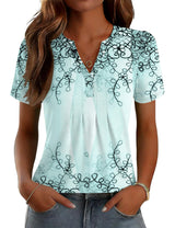 LOMON Womens Tops Dressy Casual V Neck Short Sleeve Shirts Summer Pleated Blouses Button Down Tunic Loose Fit