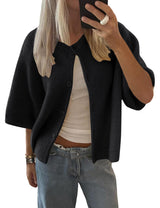 Lomon Womens Spring Summer Short Sleeve Cardigan Sweaters Trendy Crew Neck Button Down Lightweight Knit Outfit Y2k Clothes