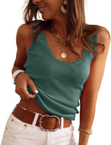 LOMON Womens Scoop Neck Tank Tops Sleeveless Ribbed Knit Scallop Edge Shirts Summer Casual Sexy Sweater Vest S-XXL