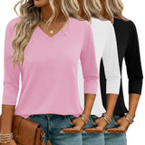 LOMON 3 Pack Tops for Women 3/4 Sleeve V Neck Basics Tees Business Casual Summer T Shirts