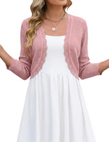 LOMON Women's 3/4 Sleeve Cropped Cardigan Knit Sweaters Trendy Open Front Bolero Shrugs for Dresses S-XXL