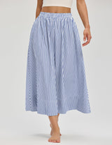 LOMON Midi Skirts for Women A-Line Cotton Flowy Maxi Skirt Boho Summer Beach Casual Elastic Waist Dress Outfit with Pockets