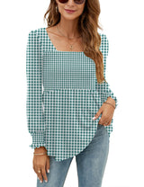LOMON Blouses for Women Puff Long Sleeve Shirts Square Neck Casual Smocked Tunic Tops 2024 Spring Fall Winter Clothes S-XL