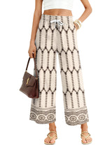 LOMON Women's Casual Wide Leg Pants Drawstring Elastic Waist Flowy Palazzo Pants with Pockets