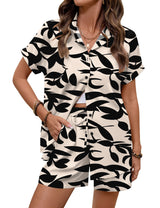 LOMON Women's 2 Piece Hawaiian Vacation Outfits Tropical Print Short Sleeve Shirts and Shorts Beach Sets Resort Wear