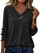 LOMON Blouses for Women Dressy Casual 3/4 Length Sleeve Womens Tops with Buttons Decor