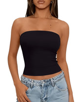LOMON Summer Tube Tops for Women 2026 Y2k Sexy Going Out Crop Strapless Sleeveless Basic Fitted Bandeau Tank Top