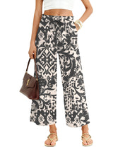 LOMON Women's Casual Wide Leg Pants Drawstring Elastic Waist Flowy Palazzo Pants with Pockets
