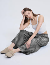 LOMON Womens Wide Leg Capri Pants Gingham Plaid Culottes Summer Elastic Waist Palazzo Trousers Bottoms with Pockets