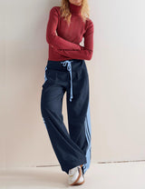 LOMON Pants for Women Wide Leg Side Striped Pants Drawstring Baggy Palazzo Work Trousers with Pockets