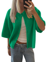 Lomon Womens Spring Summer Short Sleeve Cardigan Sweaters Trendy Crew Neck Button Down Lightweight Knit Outfit Y2k Clothes