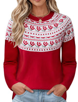 LOMON Womens Casual Lightweight Vintage Fair Isle Sweater Raglan Sleeve Crew Neck Knitted Pullover Comfy Warm Fall Tops
