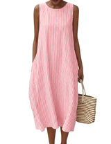 LOMON Summer Dresses for Women Cotton Casual Maxi Dress Beach Vacation Long Sundresses Plaid Striped with Pockets