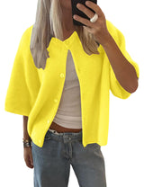 Lomon Womens Spring Summer Short Sleeve Cardigan Sweaters Trendy Crew Neck Button Down Lightweight Knit Outfit Y2k Clothes