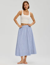 LOMON Midi Skirts for Women A-Line Cotton Flowy Maxi Skirt Boho Summer Beach Casual Elastic Waist Dress Outfit with Pockets
