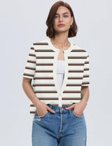 Lomon Womens Spring Summer Short Sleeve Cardigan Sweaters Trendy Crew Neck Button Down Lightweight Knit Outfit Y2k Clothes