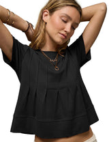 LOMON Spring Peplum Tops for Women Babydoll Pleated Short Sleeve Crop Swing Shirts Blouses Trendy Casual Clothing 2026