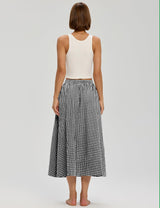 LOMON Midi Skirts for Women A-Line Cotton Flowy Maxi Skirt Boho Summer Beach Casual Elastic Waist Dress Outfit with Pockets