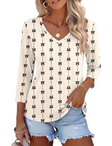 Lomon Women's V Neck T Shirts 3/4 Sleeve Blouse Summer Tops Dressy Casual Basic Tees