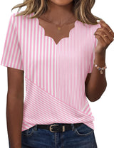 LOMON Womens Summer Tops V Neck Short Sleeve Shirts Dressy Casual Tunic Blouses Spring Fashion