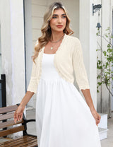 LOMON Women's 3/4 Sleeve Cropped Cardigan Knit Sweaters Trendy Open Front Bolero Shrugs for Dresses S-XXL
