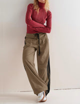 LOMON Pants for Women Wide Leg Side Striped Pants Drawstring Baggy Palazzo Work Trousers with Pockets