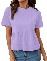 LOMON Spring Peplum Tops for Women Babydoll Pleated Short Sleeve Crop Swing Shirts Blouses Trendy Casual Clothing 2026