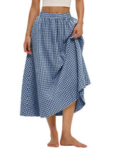 LOMON Midi Skirts for Women A-Line Cotton Flowy Maxi Skirt Boho Summer Beach Casual Elastic Waist Dress Outfit with Pockets