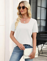 LOMON Womens Short Sleeve Sweater Spring Square Neck Knit Tops Summer Fahshion Business Casual Tops