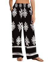 LOMON Womens Elastic High Waisted Palazzo Pants Casual Wide Leg Long Beach Vacation Trousers with Pockets