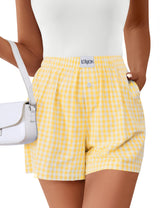 Lomon Boxer Shorts for Women Summer Gingham Pajamas 2026 Lounge Sleep Pj Plaid Shorts Y2K Beach Bottoms with Pockets