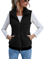 LOMON Womens Fuzzy Fleece Vest, Casual Warm Sleeveless Zip Up Sherpa Vest Jacket with Pockets for Fall/Winter