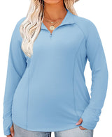 LOMON Womens Plus Size Workout Tops Long Sleeve 1/4 Zip UV Sun Protection Quick Dry Hiking Athletic Shirts Rash Guard UPF 50+