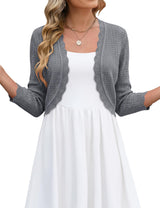 LOMON Women's 3/4 Sleeve Cropped Cardigan Knit Sweaters Trendy Open Front Bolero Shrugs for Dresses S-XXL